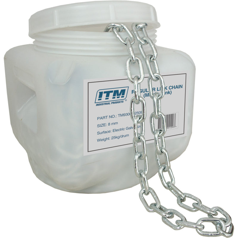 ITM Regular Link Chain-Electric Galv-25kg Drum-4mm Body