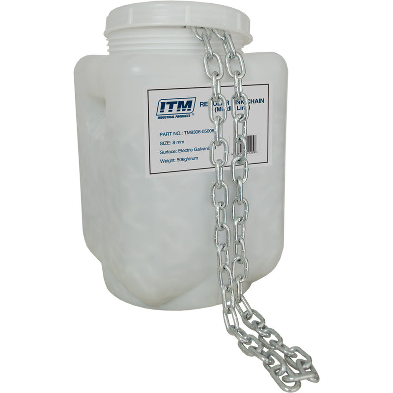 ITM Regular Link Chain-Electric Galv-50kg Drum-8mm Body