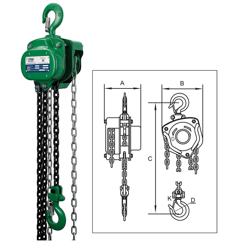 ITM Chain Block-Heavy Duty-2 Ton-3 Meter Lift