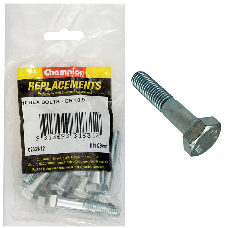 Champion Hex Bolts High Tensile M10 x 50mm  10pk