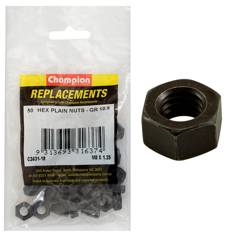 Champion Hex Plain Nuts High Tensile M8 x1.25mm - 50pk