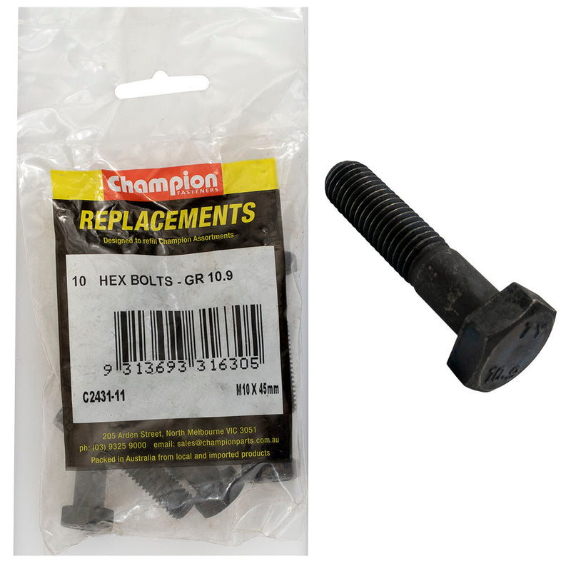 Champion Hex Bolts High Tensile M10 x 45mm - 10pk