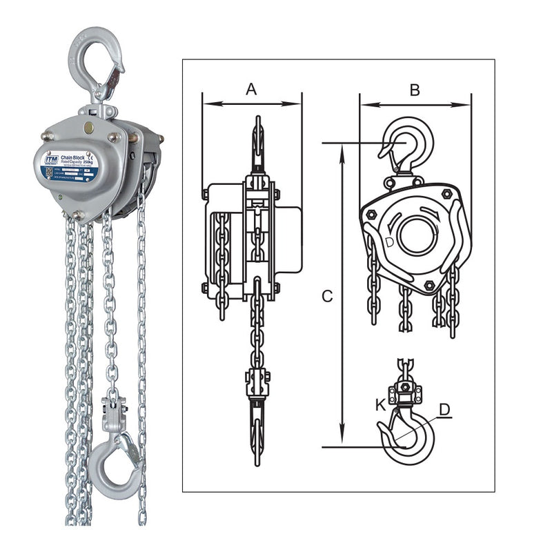 ITM Chain Block-Mini-250 kg-2 Meter Lift