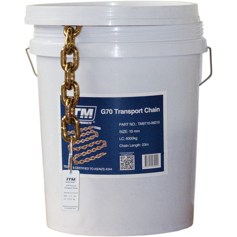 ITM G70 Pre-Cut Transport Chain 50kg Drum-6Ton Lashing Cap