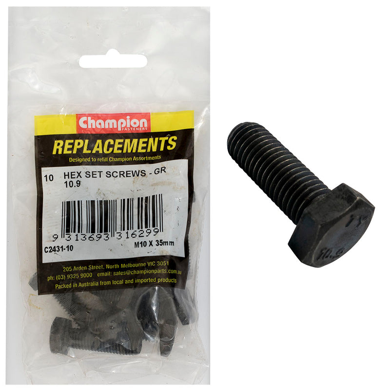 Champion Hex Set Screws High Tensile M10 x 35mm - 10pk