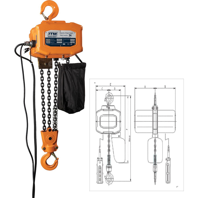 ITM 240V Electric Hoist-3 Ton-3 Meter Lift