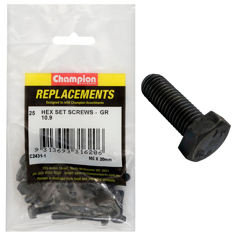 Champion Hex Set Screws High Tensile M6 x 20mm - 25pk