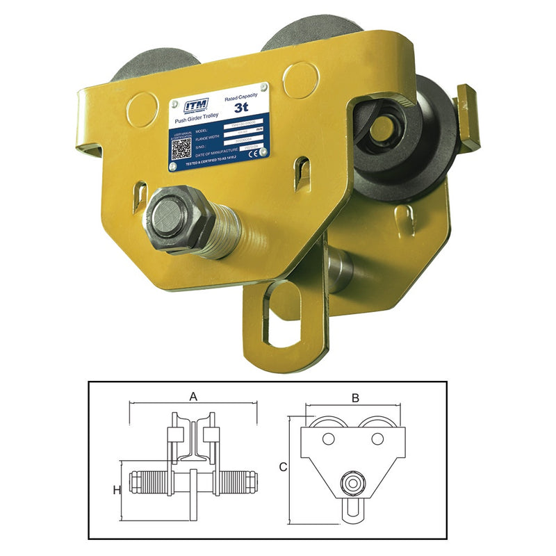 ITM Push Girder Trolley-3 Ton-100-305mm Beam Width