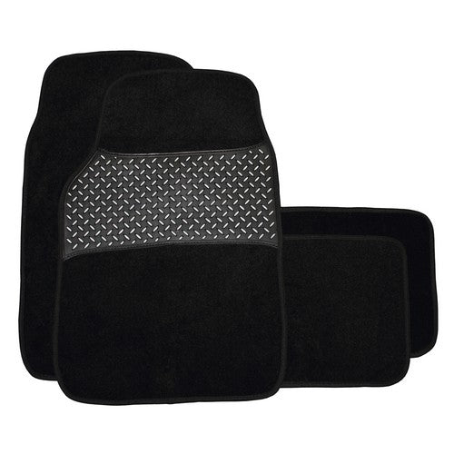 BLACK CARPET SET OF 4 MATS WITH DRIVER CHECKER PLATE PAD