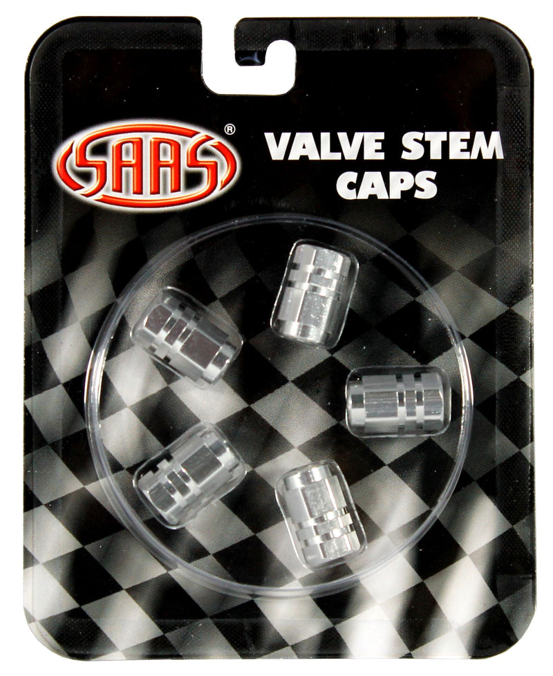 SILVER TYRE VALVE CAPS PK5