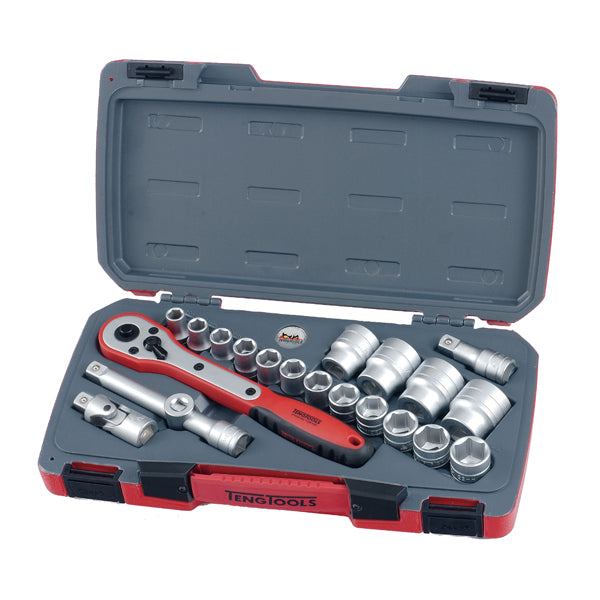 Teng 21pc 1/2in Dr. Metric Reg. Socket Set 6Pnt