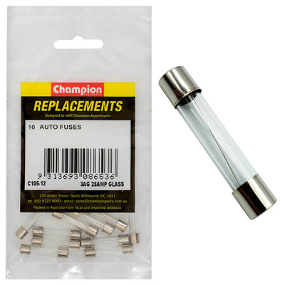 Champion 3Ag 25 Amp Glass Fuse -10pk Default Title