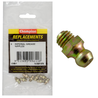 Champion 1/4in BSF Straight Grease Nipple -8pk Default Title