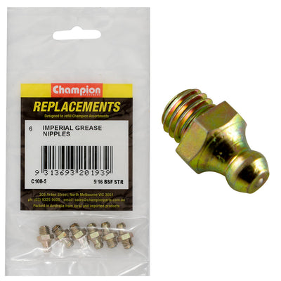 Champion 5/16in BSF Straight Grease Nipple -6pk Default Title