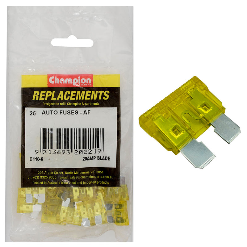 Champion AF 20Amp Standard Blade Fuse (Yellow) -25pk Default Title