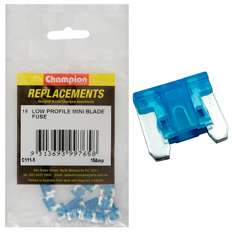 Champion 15Amp Low Profile Mini Blade Fuse (Blue) -15pk Default Title