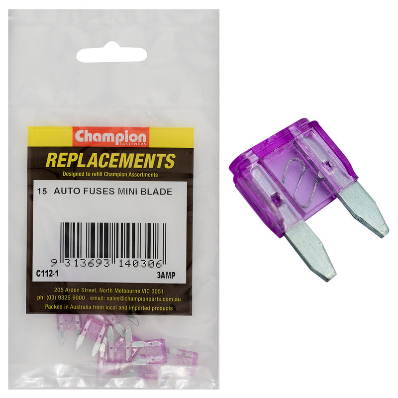 Champion 3Amp Mini Blade Fuse (Violet) -15pk Default Title