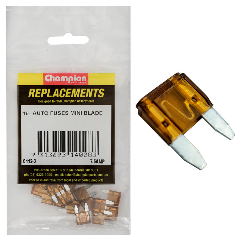 Champion 7.5Amp Mini Blade Fuse (Brown) -15pk Default Title