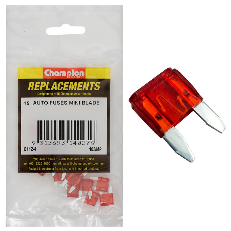 Champion 10Amp Mini Blade Fuse (Red) -15pk Default Title