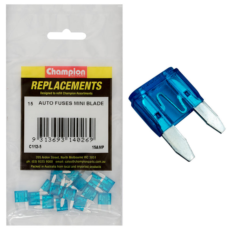 Champion 15Amp Mini Blade Fuse (Blue) -15pk Default Title