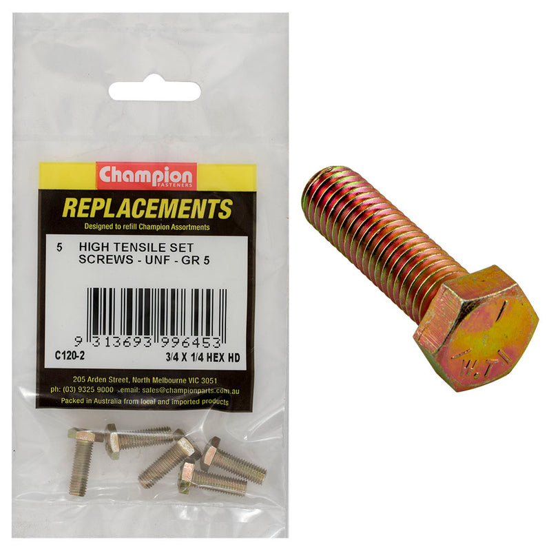 Champion 1/4in x 3/4in UNF Set Screw -Gr5 -5pk Default Title