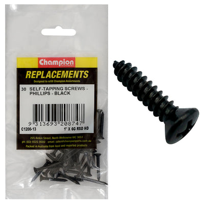Champion 6G x 1in S/Tapping Screw Raised Head Ph Blk -30pk Default Title
