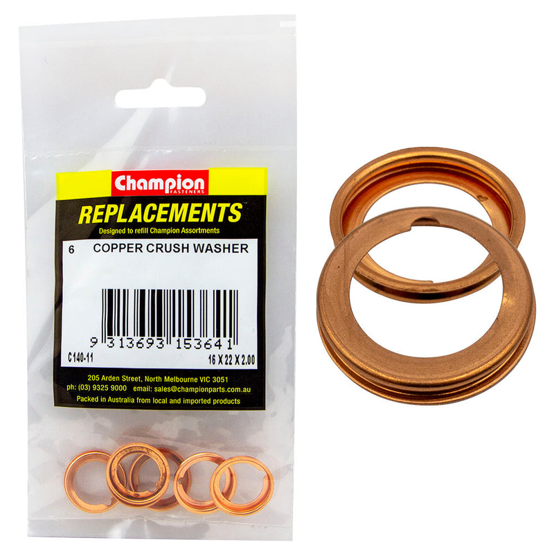 Champion M16 x 22mm Copper Crush (Sump Plug) Washer -6pk Default Title