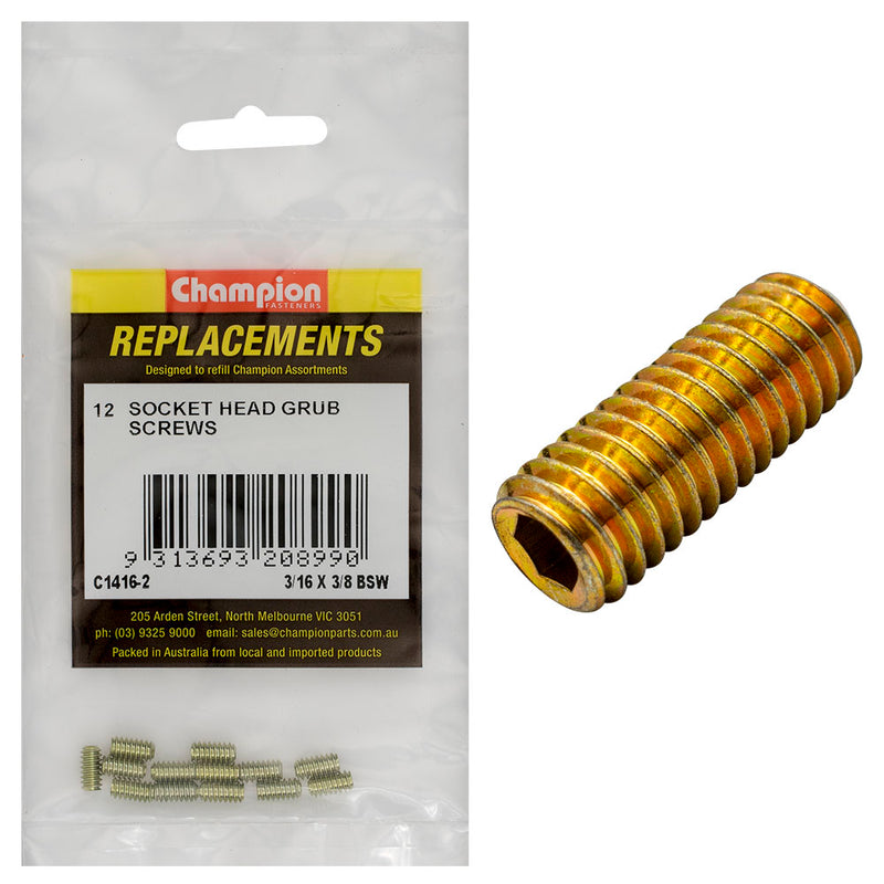 Champion 3/16in x 3/8in BSW Socket Grub Screw -12pk Default Title