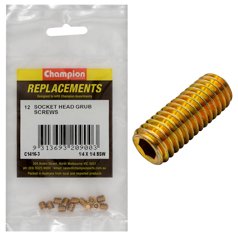 Champion 1/4in x 1/4in BSW Socket Grub Screw -12pk Default Title