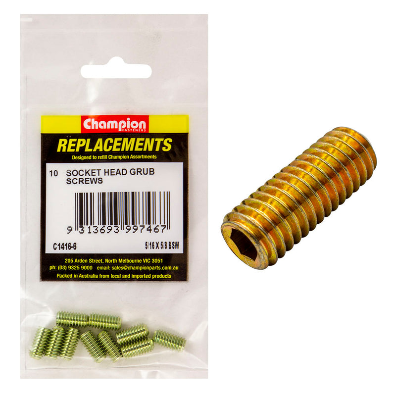 Champion 5/16in x 5/8in BSW Socket Grub Screw -10pk Default Title