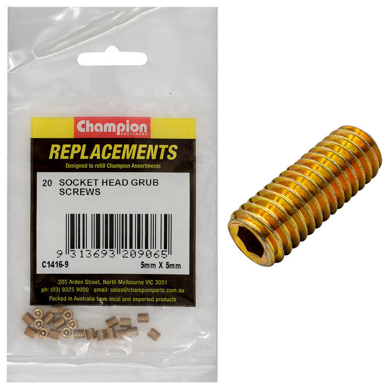 Champion M5 x 5mm Socket Grub Screw -20pk Default Title