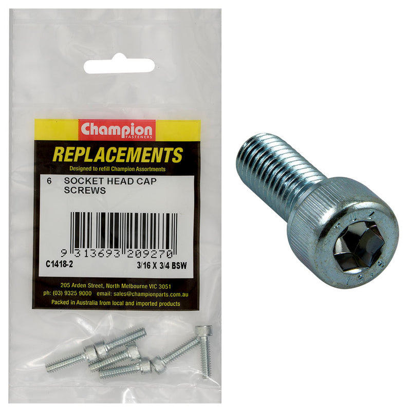 Champion 3/16in x 3/4in BSW Socket Head Cap Screw -6pk Default Title