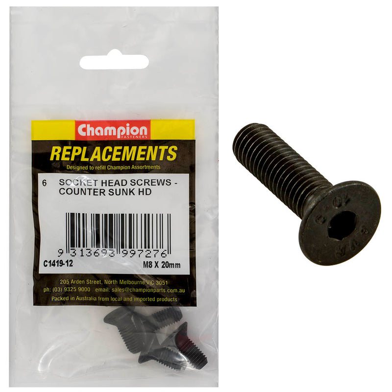 Champion M8 x 20mm C/Sunk Socket Head Cap Screw -6pk Default Title