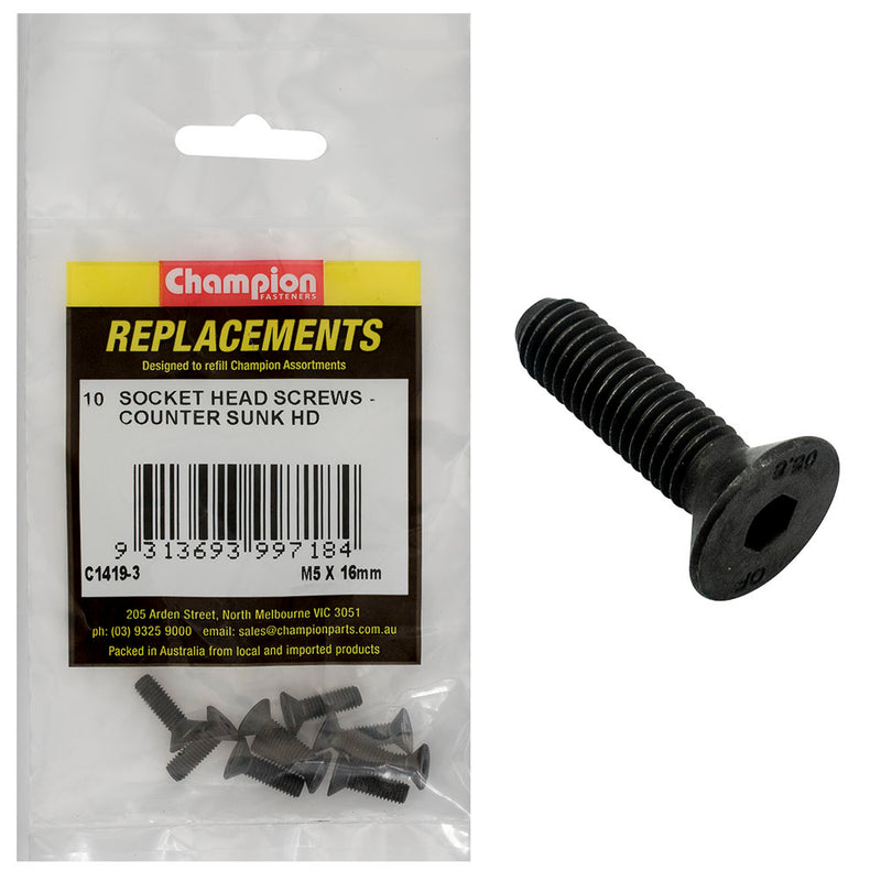 Champion M5 x 16mm C/Sunk Socket Head Cap Screw -10pk Default Title