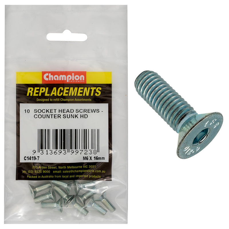 Champion M6 x 16mm C/Sunk Socket Head Cap Screw -10pk Default Title