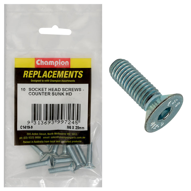 Champion M6 x 25mm C/Sunk Socket Head Cap Screw -10pk Default Title