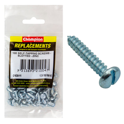 Champion 10G x 1/2in S/Tapping Screw Pan Head Slot -100pk Default Title