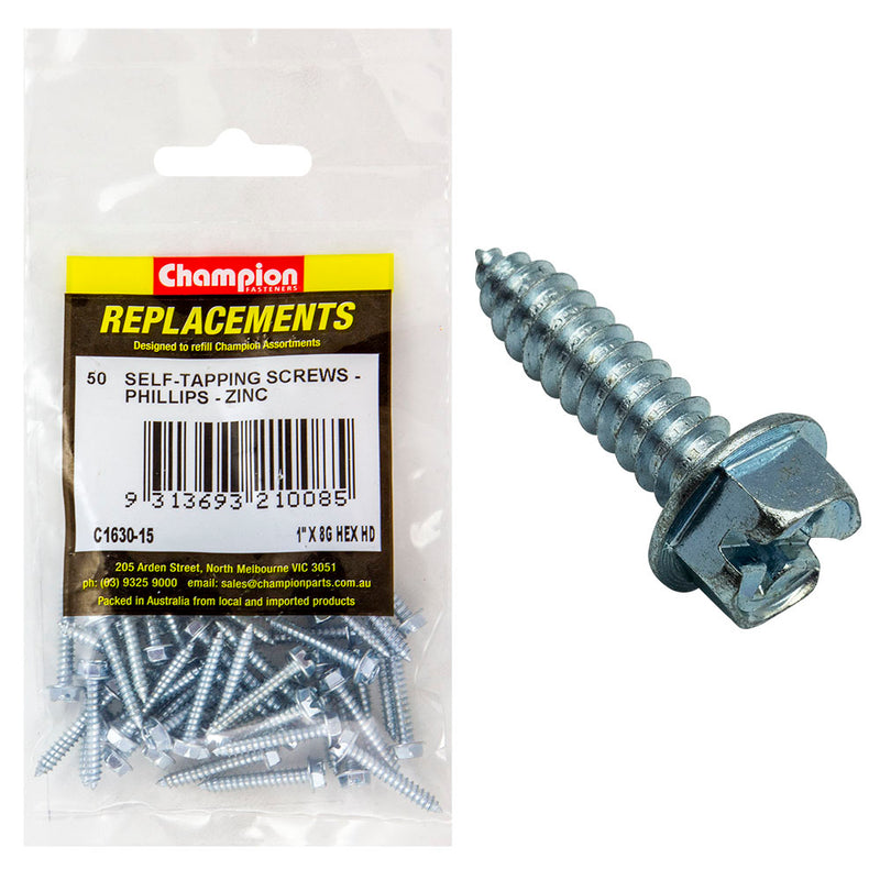 Champion 8G x 1in S/Tapping Screw Hex Head Phillips -50pk Default Title