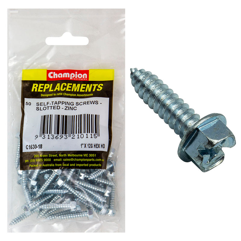 Champion 12G x 1in S/Tapping Screw Hex Head Phillips -50pk Default Title