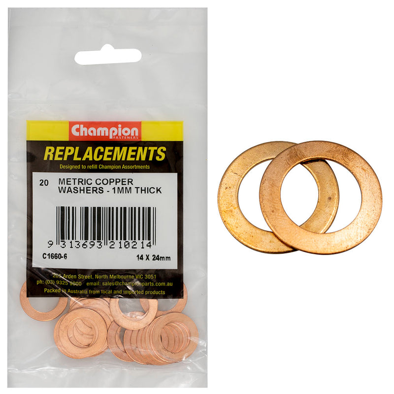 Champion M14 x 24mm x 1.0mm Copper Washer -20pk Default Title