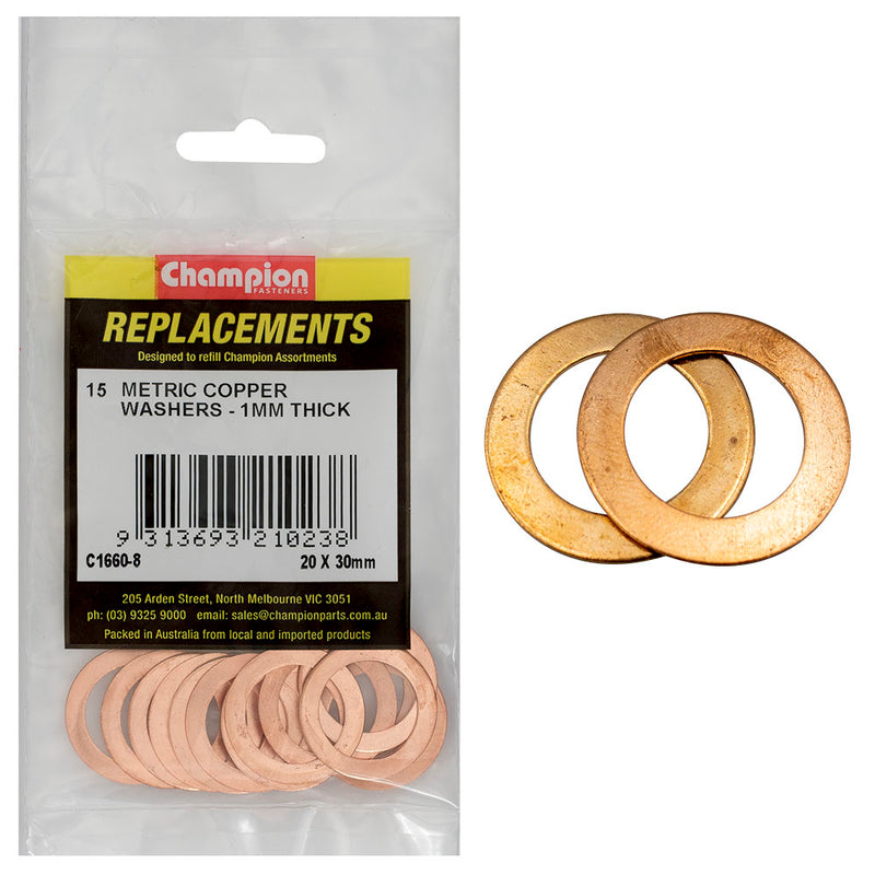 Champion M20 x 30mm x 1.0mm Copper Washer -15pk Default Title