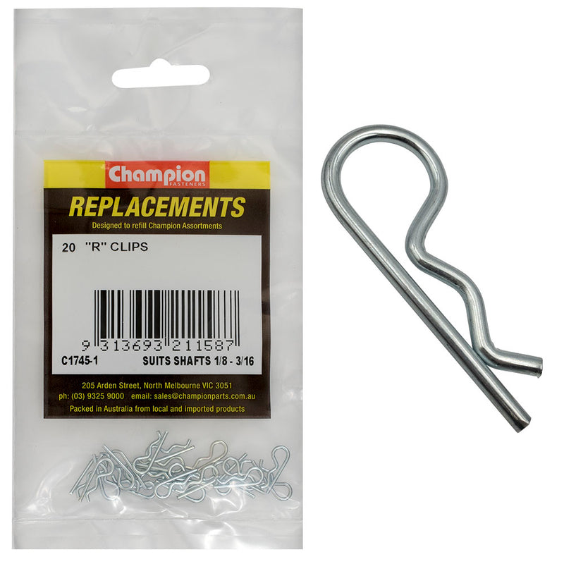 Champion R-Clip To Suit 1/8in To 3/16in Shaft Dia. -20pk Default Title