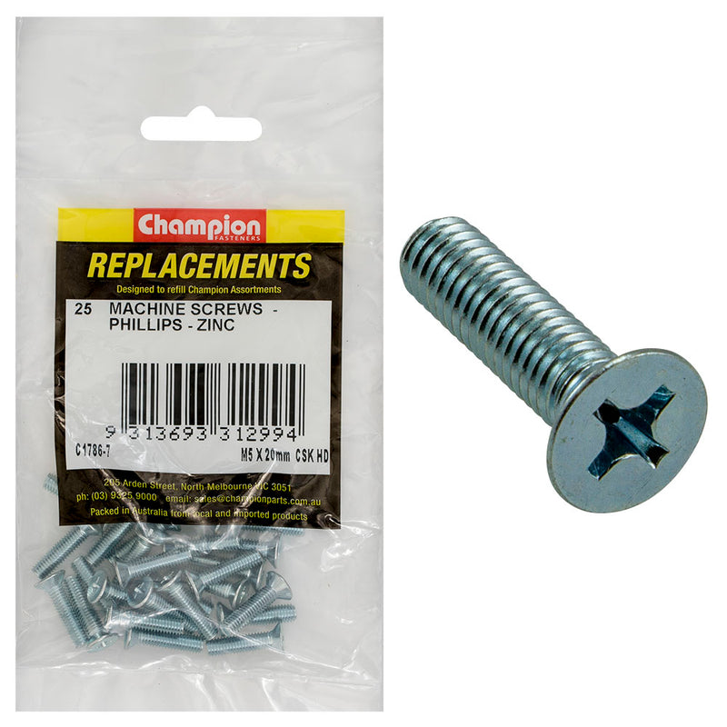 Champion M5 x 20mm Machine Screw -Csk -Ph -25pk Default Title