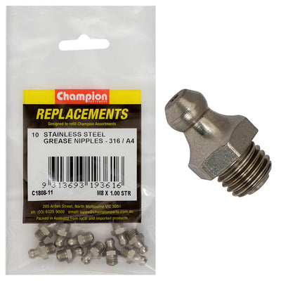 Champion Grease Nipple Stainless M8 x 1.00 Str 316/A4 -10pk Default Title