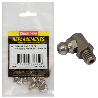Champion Grease Nipple Stainless M6 x1.00 90Deg. 316/A4-10pk Default Title