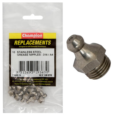 Champion Grease Nipple Stainless M10 x 1.00 Str 316/A4 -10pk Default Title