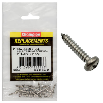 6G X 1/2IN S/TAPPING SCREW PAN HD PHILLIPS 304/A2 Default Title
