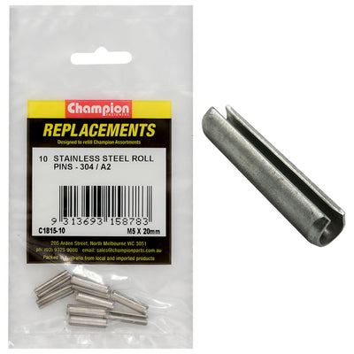 Champion 5mm x 20mm Stainless Roll Pin 304/A2 -10pk Default Title