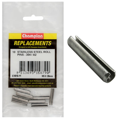 Champion 5mm x 26mm Stainless Roll Pin 304/A2 -10pk Default Title