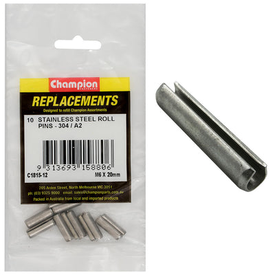 Champion 6mm x 20mm Stainless Roll Pin 304/A2 -10pk Default Title